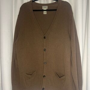 L.L. Bean Men's Tan Brown Cardigan Sweater V Neck Cotton XL Button Up Grandpa